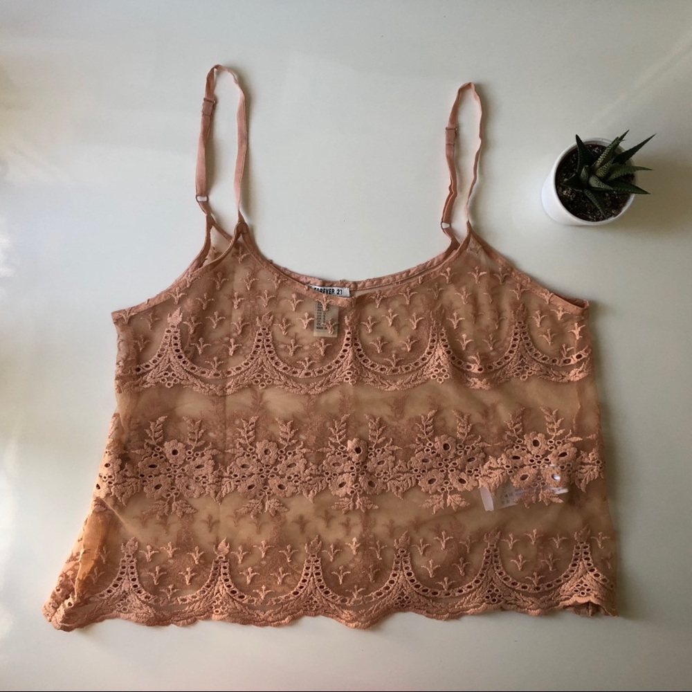 Pink Nude Sheer Embroidered Cami